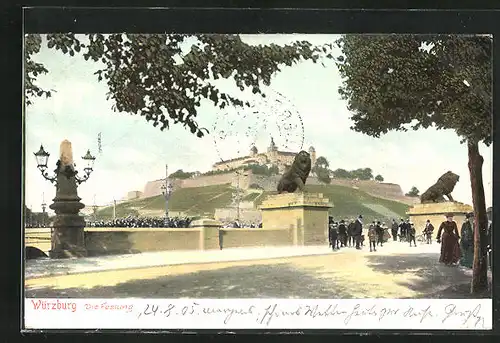 AK Würzburg, Ludwigsbrücke, Blick zur Festung