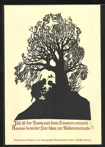 Künstler-AK Georg Plischke: Jäger steht unter einem Baum, Kommt denn der Lenz schon zur Mittwinternacht?