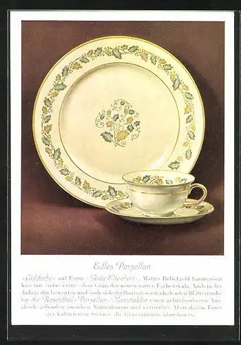 AK Teller und Tasse Goldrebe auf Form Aida  der Rosenthal-Porzellan-Manufaktur