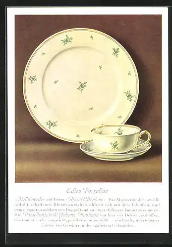 AK Teller und Tasse Stella verde auf Form Astrid , Rosenthal-Porzellan-Manufaktur