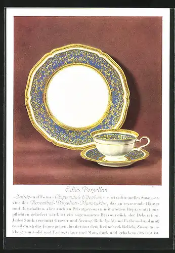 AK Teller und Tasse Soirée auf Form Chippendale , Rosenthal-Porzellan-Manufaktur