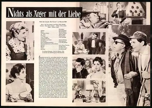 Filmprogramm PFP Nr. 89 /57, Nichts als Ärger mit der Liebe, Sonja Ziemann, Winnie Markus, Regie: Thomas Engel