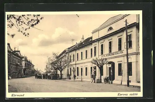 AK Körmend, Strassenpartie mit Hotel Korona szallo