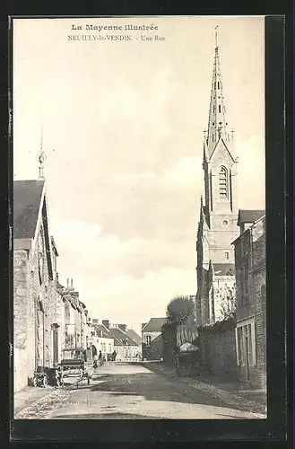 AK Neuilly-le-Vendin, Une Rue, Strassenpartie mit Kirche