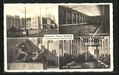 AK Chemnitz, Grosse Schwimmhalle vom Neuen Stadtbad, Schmuckhof