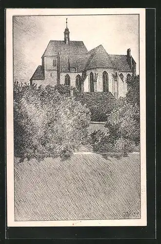 Künstler-AK Havelberg, Dom vom Hohlweg