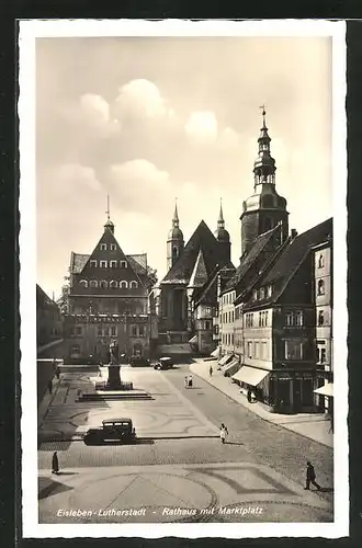 AK Eisleben, Rathaus mit Marktplatz
