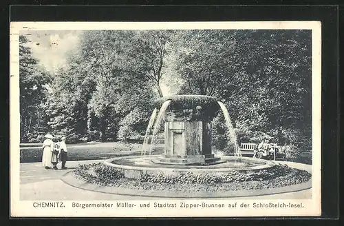 AK Chemnitz, Müller-Zipperbrunnen auf der Schlossteich-Insel