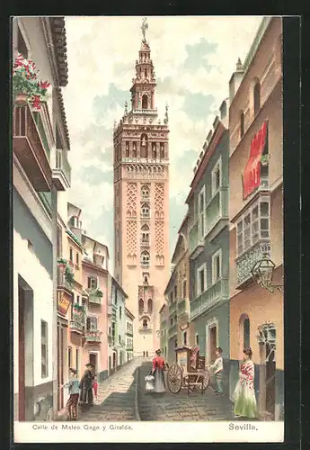 Lithographie Sevilla, Calle de Mateo Gago y Giralda