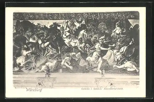 AK Würzburg, Königliches Schloss, Gobelin mit Alexanderschlacht