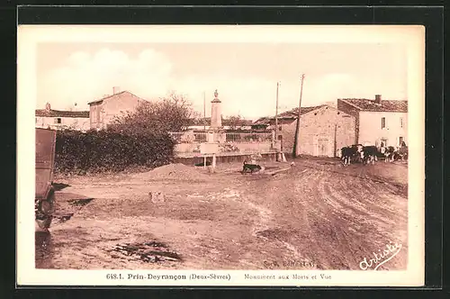 AK Prin-Deyrancon, Monument aux Morts et Vue
