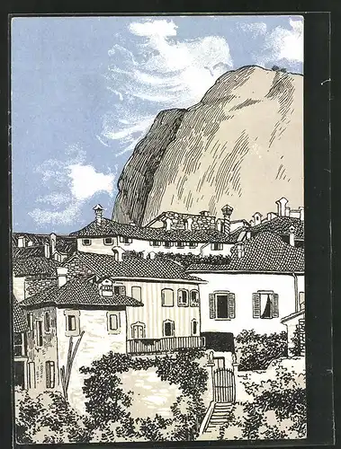 Künstler-AK sign. Th. Barth: Zürich, Schweizerischer Presstag 1908, Ortspartie mit Berg