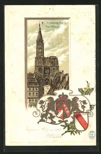 Passepartout-Lithographie Strassburg, Das Münster, Wappen
