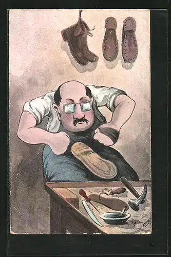 AK Schuhmacher in seiner Werkstatt bei der Arbeit