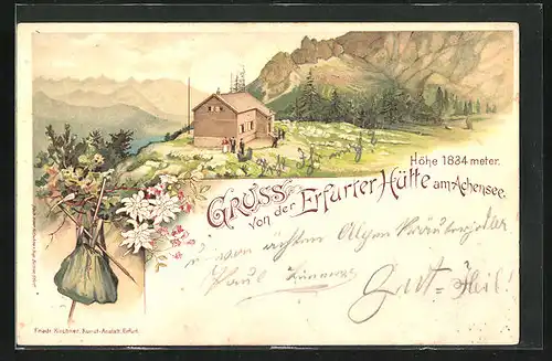 Lithographie Erfurter Hütte, Berghütte am Achensee