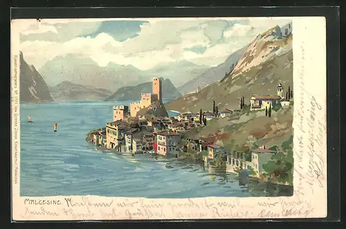 Künstler-Lithographie Zeno Diemer: Malcesine, Panorama