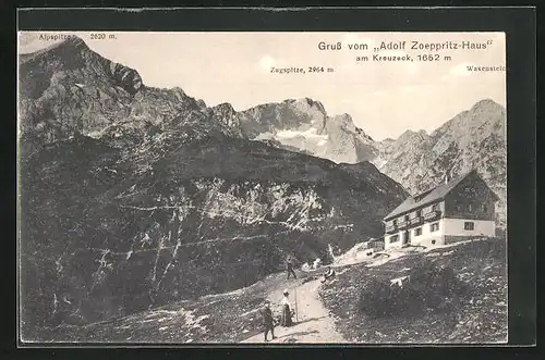 AK Adolf-Zoeppritz-Haus, Berghütte mit Zugspitze