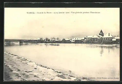 AK Warcq, Crue de la Meuse, Vue générale pendant l` Inondation