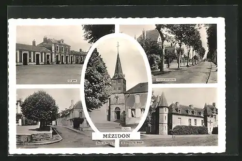 AK Mézidon, La gare, Avenue Jean-Jaurès, Le Chateau du Breuil