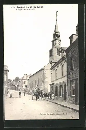 AK La Rivière-Saint-Sauveur, L`Église et la Mairie