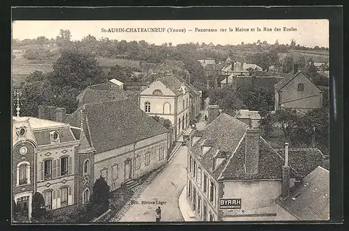 AK St-Aubin-Chateauneuf, Panorama su la Mairie et la Rue des Ecoles