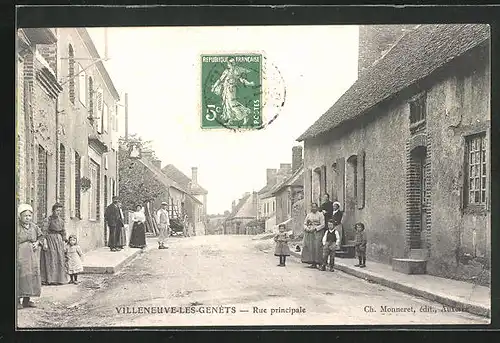 AK Villeneuve-les-Genêts, Rue principale, Strassenpartie