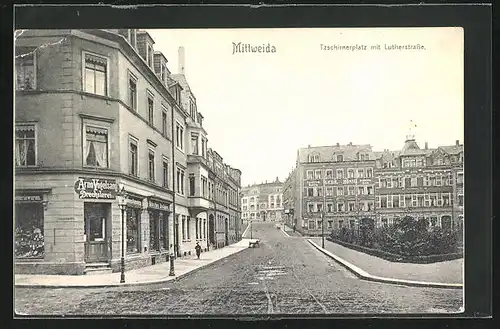 AK Mittweida, Tzschirnerplatz mit Lutherstrasse