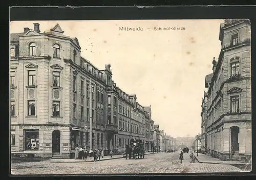 AK Mittweida, Kolonialwaren Emil Aurich in der Bahnhofstrasse