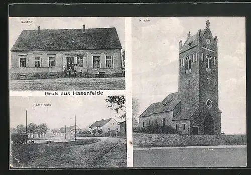 AK Hasenfelde, Gasthof, Dorfstrasse, Kirche