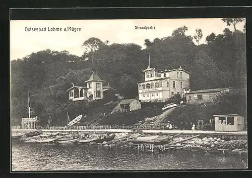 AK Lohme / Rügen, Strandpartie mit Villen