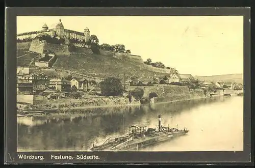 AK Würzburg, Festung, Südseite, vom Mainufer aus gesehen