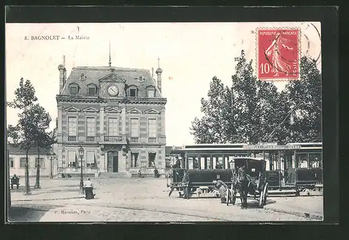 AK Bagnolet, La Mairie, Le Tramway, Strassenbahn