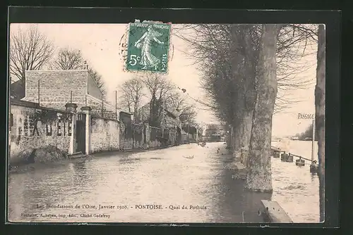 AK Pontoise, Les Inondations de l`Oise, Janvier 1910, Quai du Ponthuis, Hochwasser