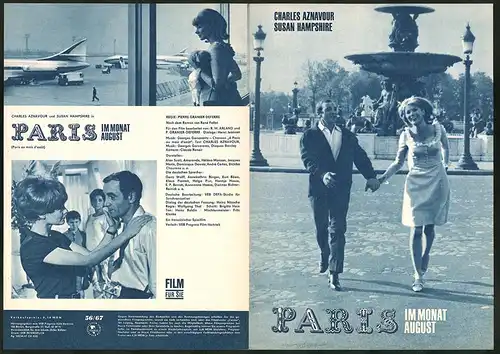 Filmprogramm Film für Sie Nr. 56 /67, Paris im Monat August, Ch. Aznavour, S. Hampshire, Regie: Pierre Granier Deferre