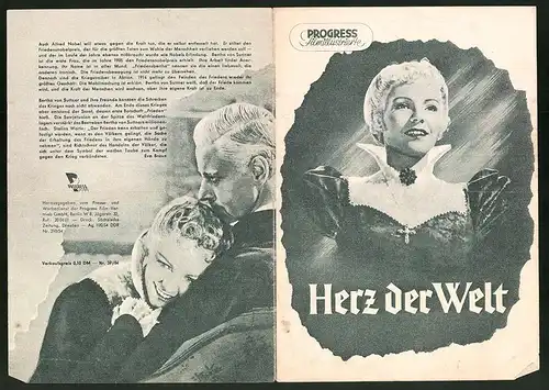 Filmprogramm PFI Nr. 37 /54, Herz der Welt, Hilde Krahl, Dieter Borsche, Regie: Harald Braun
