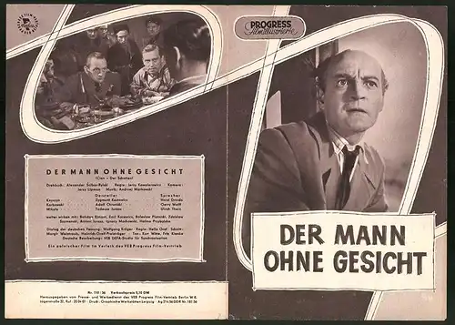 Filmprogramm PFI Nr. 110 /56, Der Mann ohne Gesicht, Zygmunt Kestowicz, Adolf Chronicki, Regie: Jerzy Kawalerowicz