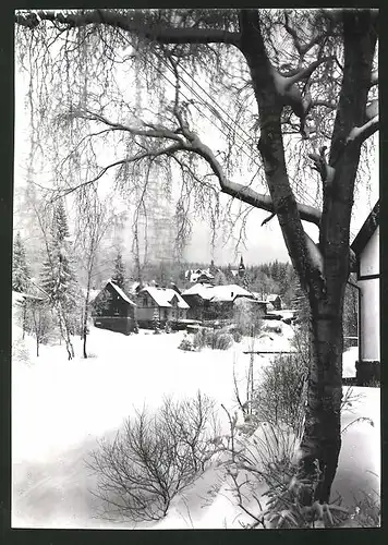 Fotografie Löhrich, Gröbenzell, Ansicht Schierke / Harz, verschneite Ortschaft im Tal der Kalten Bode