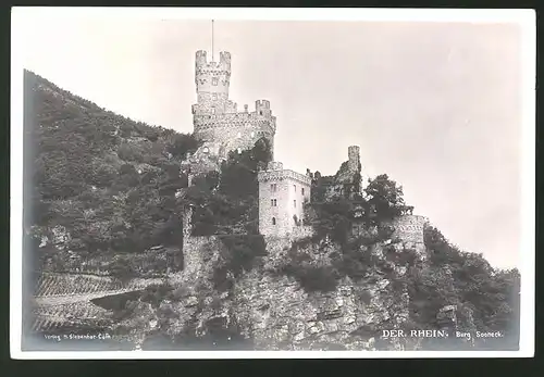 Fotografie H. Siebenhar, Cöln, Ansicht Niederheimbach, Burg Sooneck