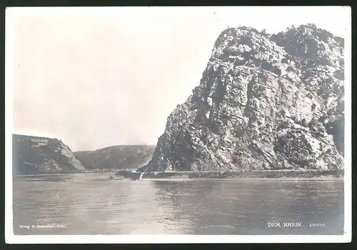 Fotografie H. Siebenhar, Cöln, Ansicht St. Goar, Loreley, Lorelei-Felsen am Rhein