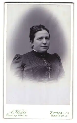 Fotografie A. Wehle, Zittau i / S., Hospitalstrasse 2, Portrait junge Dame mit hochgestecktem Haar