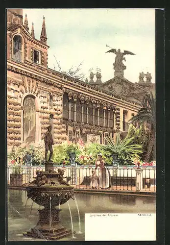 Lithographie Sevilla, Jardines del Alcazar