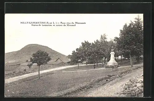 AK Milly-Lamartine, Bons vins du Maconnais, Statue de Lamartine et coteau de Monsard