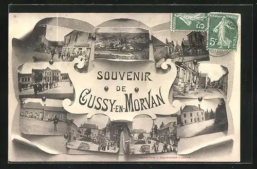 AK Cussy-en-Morvan, Souvenir Carte, Strassenpartie