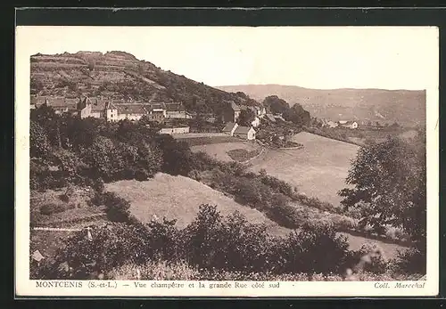 AK Montcenis, Vue champêre et la grande Rue côté sud