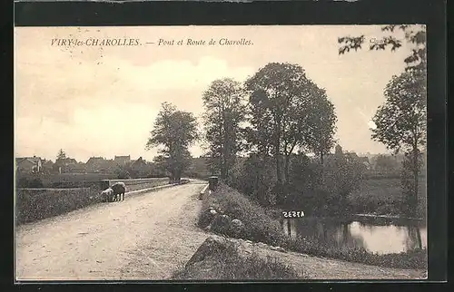 AK Viry-les-Charolles, Pont et Route de Charolles