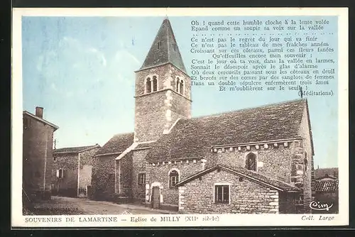 AK Milly, Eglise, Souvenirs de Lamartine