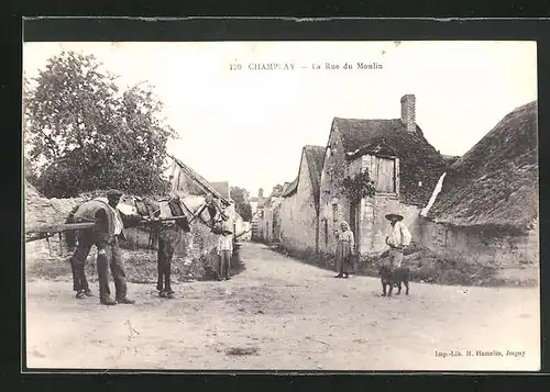 AK Champlay, La Rue du Moulin, Strassenpartie