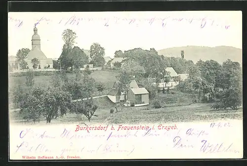 AK Burkersdorf i. Erzgeb., Ortsansicht mit Kirche