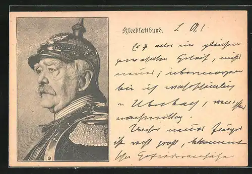 Künstler-AK Bismarck mit Pickelhaube im Profil