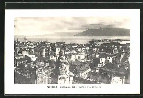 AK Messina, Panorama delle rovine da S. Gregorio, Erdbeben